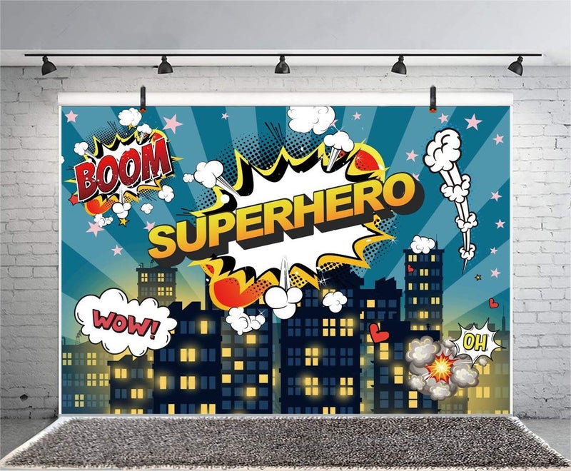 Yeele 7x5ft Little Superhero Backdrop Comic City Night Scene Building Background for Photography Boy Girl Children Birthday Baby Shower Party Banner Photo Booth YouTube Video Shoot Studio Props - Image 3